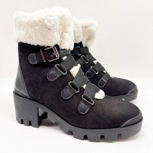SCHUTZ Aretuza Black Faux Fur Trimmed Hiking Boot